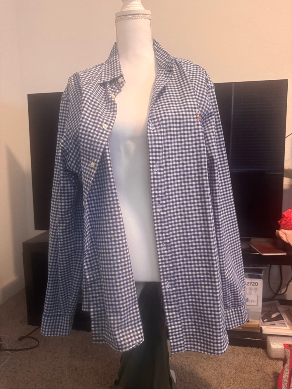 Ralph Lauren Blue and White Gingham Lightweight Shirt Jacket